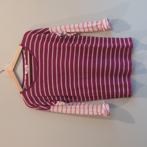 Madewell Tops - Madewell 100% Linen Two-toned Stripe 3/4 Sleeve Tee